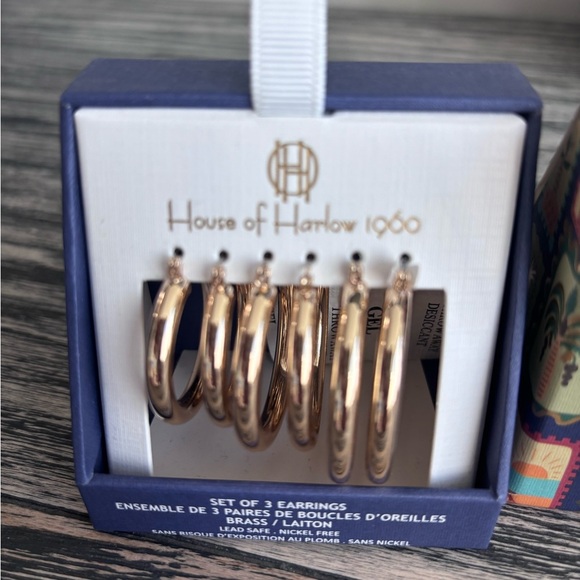 House of Harlow 1960 Rose Gold Hoop Earring Set 3 Sizes Set - Picture 2 of 2